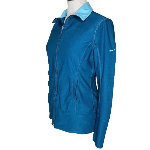 Nike FitDry Full Zip Track Jacket sz M * Long Sleeve Blue Green Aqua Pockets Gym - Picture 2 of 7
